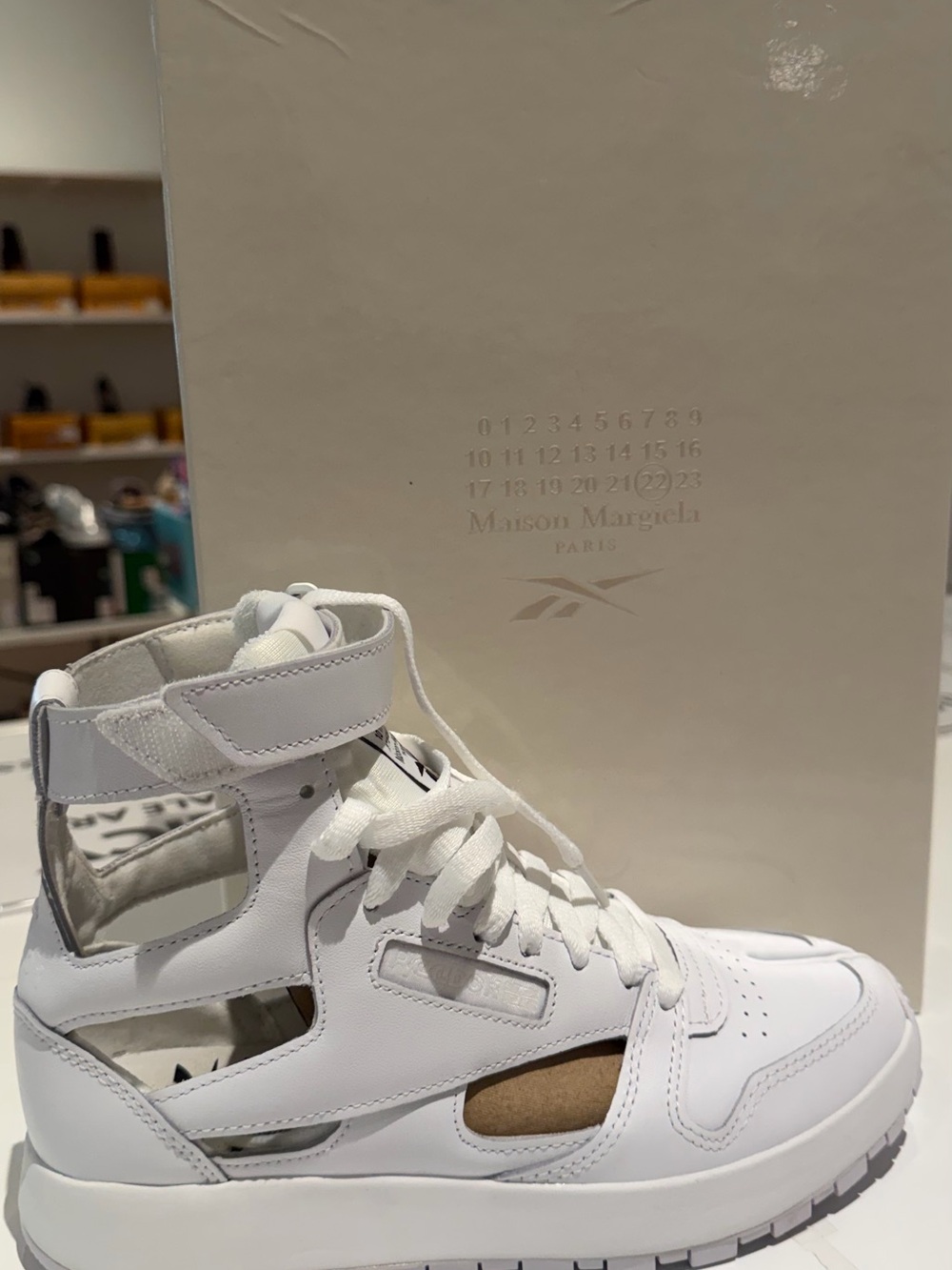 Reebok X Maison Margiela High-Top Sneaker in White/Black/White